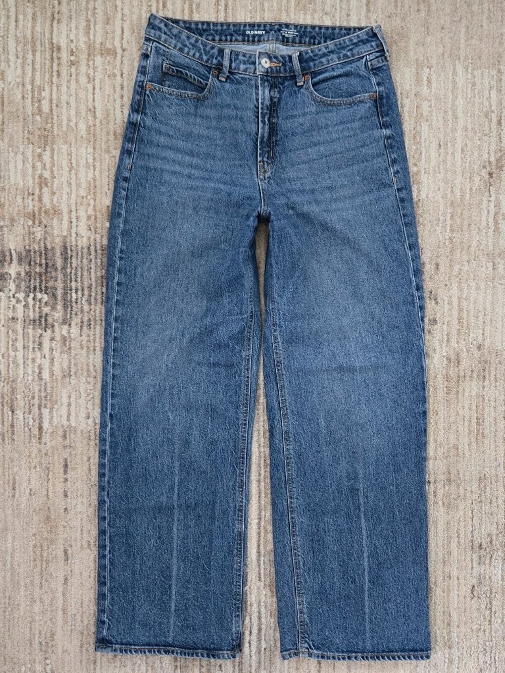 Old Navy Extra High Rise Sky Hi Wide Leg Jeans Washed Blue Stretch Denim 10